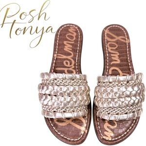 Sam Edelman Giada Metallic Gold Braided Slide Sandals Size 9.5 Coastal Resort